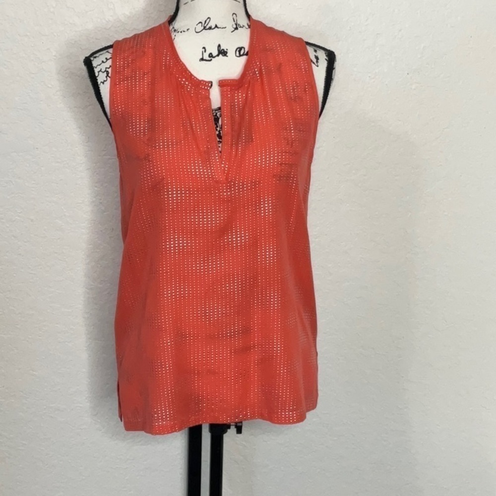 457- L’AGENCE NWT Coral Orange Studded 100% Silk Top, Size 2